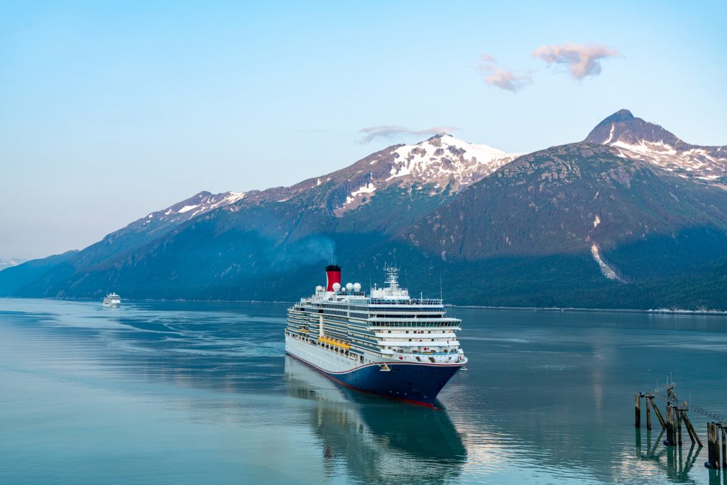 Skagway harbor view at dusk, Alaska, USA